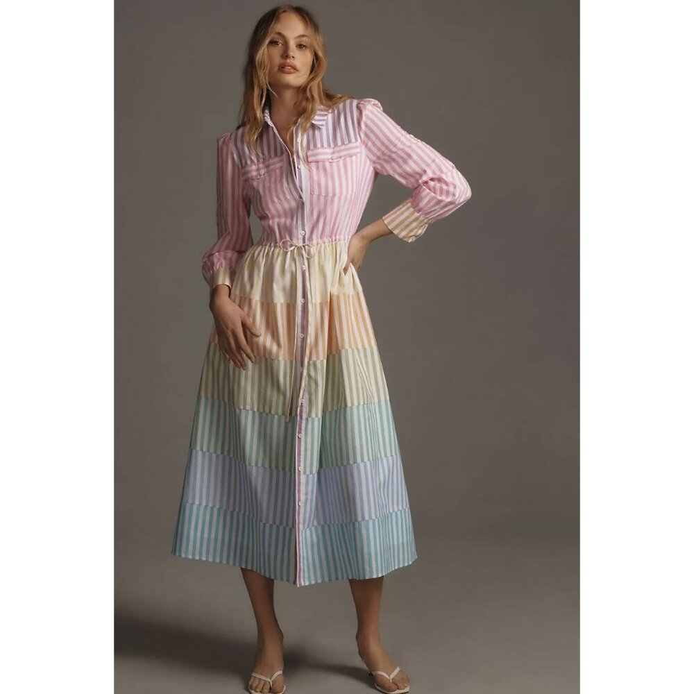 Anthropologie Pastel Striped Maxi Dress in Pink and Pastel Rainbow